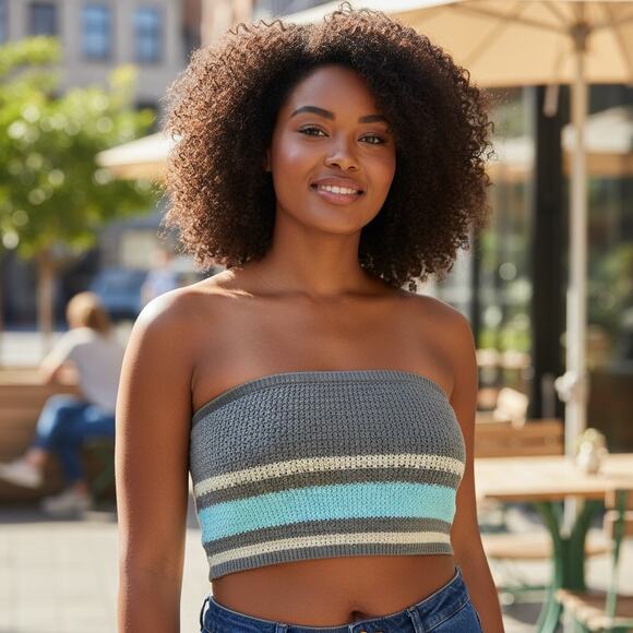 AE AMERICAN EAGLE Green Blue Crochet Knit Strapless Crop Tank Plus Size XXL Boho - Picture 1 of 5